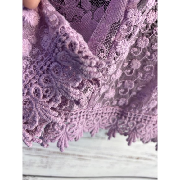 Vintage Y2K Lace Top Pink Purple Sheer L Embroidered Romantic Feminine Whimsical - Picture 8 of 8